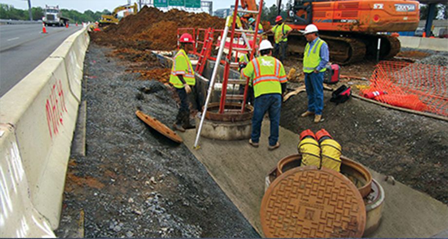 Manholes being installed