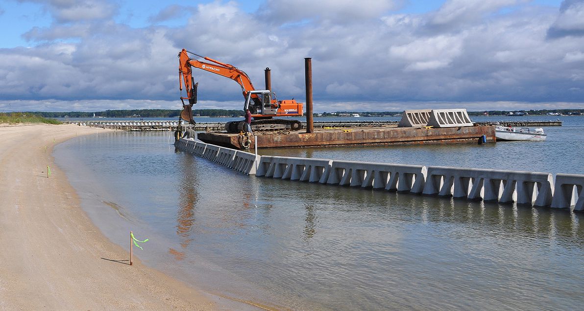 Beach Prisms being installed in Ingram bay